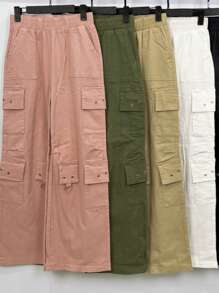 Pantalon estilo cargo multibolsas con estoperoles y resorte en la cintura que orma perfecto al cuerpo, 5 tonos tallas S M y L - Verde militar - Ver 2
