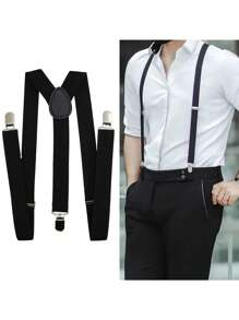 1 件男士黑色纯色 3 夹可调节弹性吊带，适合西装、裤子的多功能配件，适合作为节日礼物秋冬配饰万圣节服装，适合青少年、青年、男士、休闲、户外、运动、度假、毕业礼物、生日、日常穿着