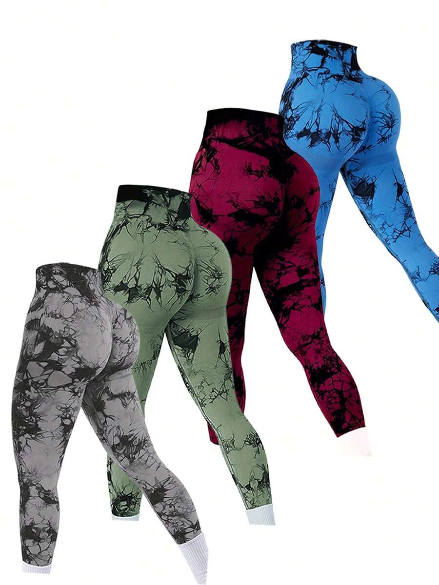 4 piezas de mallas deportivas para mujer, sin costuras, con efecto levantador de glúteos, de cintura alta, para yoga, gimnasio, running y actividades