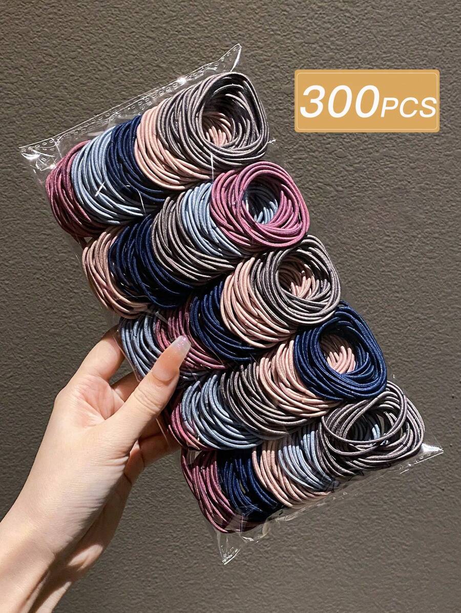 300个时尚简约彩色高弹力发圈，适合日常使用和送礼，发饰，马尾辫，发绳，发圈，健身运动发圈，头饰橡皮筋发圈，节日，派对 - 彩色 - 查看 1