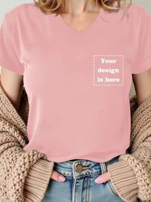 Customized Gift, Customized Women's T-Shirt - Add Your Own Text And Images (Family Photo/Selfie/Pet Photo/Friend Photo) To Design Your Own Personalized Printed T-Shirt - Dusty Pink - View 1
