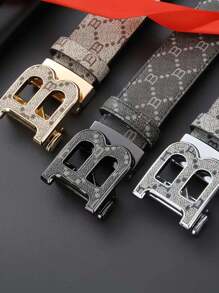 1pc Vintage Punk Style Men's PU Leather Accessories With B Letter Buckle, Alloy Automatic Buckle, Suitable For Daily, Casual, Party, Holiday, Business Occasions (Gift Packaging)