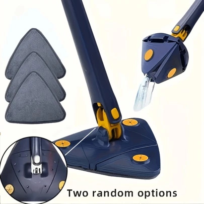 Mopa triangular giratoria 360° con mango largo - Limpieza sin manos, de doble uso para pisos húmedos y secos, paredes, techos, vidrio - Acero inoxidable/Plástico, ideal para cocina, baño, sala de estar, Mopas para limpieza de pisos