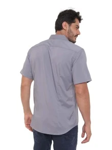 Rand paul Men's Slim Fit Short Sleeve Plain Dress Shirt With Pocket - 灰色 - View 6