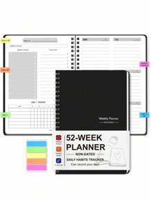 BUBU 1本52周计划笔记本，这款带螺旋装订的周计划和日计划笔记本可用作学术预约簿、52周日程安排簿、提高效率的日记本、文具办公用品、成人日历和个人计划本、学校用品、女士圣诞礼物。 - 彩色 - 查看 12