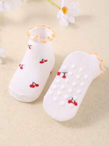 8 双可爱的女婴袜子，带木耳花边。这些是弹性踝袜，带有褶皱花边和樱花提花图案。带抓地力的婴儿袜 - 彩色 - 查看 6