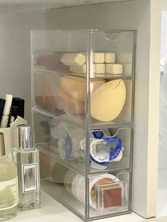 1 pieza Organizador de maquillaje de 4 capas de acrílico a prueba de polvo para lápiz labial, brillo labial y sombras de ojos, regalos para mujeres, regalos de Navidad, ideas de regalo para mujeres