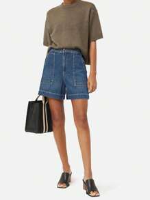 Women's High-Waisted Wide-Leg Denim Shorts With Pockets – Casual Summer Jean Shorts - Blue - View 5