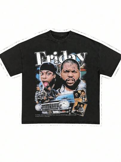 Friday Damn1995 Movie Unisex 90s Hiphop Rap Graphic Print Round Neck Casual Short Sleeve T-Shirt Tees Women Tops, Oversized Y2K Streetwear TeeOversized Unisex Pocket Tee - Relaxed Fit Urban Streetwear Essential