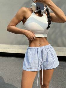 Women's Summer Casual Striped Drawstring Waist Shorts