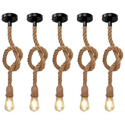 Kit 5 Pendente Corda 1M Retro Vintage Rústico Sisal E27 Para Decoração 1 Metro