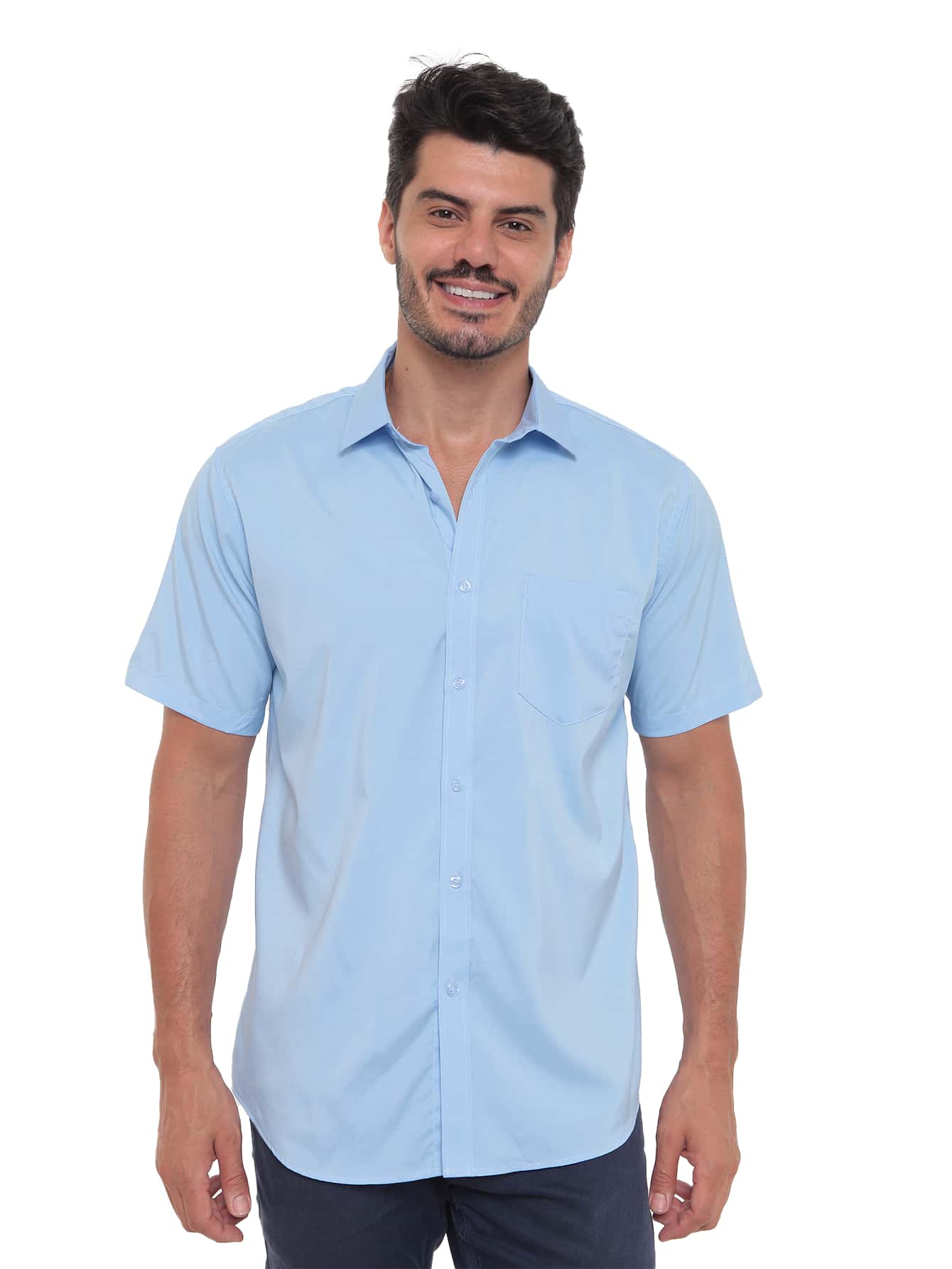 Rand paul Men's Slim Fit Short Sleeve Plain Dress Shirt With Pocket - 淺藍色 - 查看 1