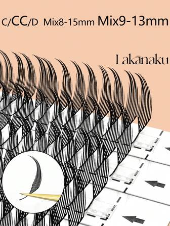  LAKANAKU 12 排 0.07 毫米 CC 卷曲羽毛形睫毛 Promade 扇形尖顶睫毛 Mix9-13 毫米 Mix8-15 毫米漫画动漫尖顶睫毛延长睫毛巴西卷翘柔软睫毛