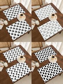 2/4pcs Simple Geometric Square Placemats, Abstract Neutral Style Artwork In Black & White, Blue, And Brown Linen Tablemats, Suitable For Daily Dining Table, Kitchen, Dining Room Decor, Home Decor, Holiday Decor, Tabletop Decor, Outdoor Picnic Decor, And Gifts, 12x16.5 Inches