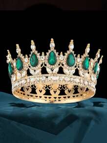 1 pieza Corona de estilo barroco elegante con rhinestones, tiara de novia de lujo para princesa, tocado redondo brillante, accesorio de pelo perfecto para novia