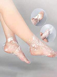 100 piezas Cubiertas de pie desechables gruesas, Bolsas de baño de pie desechables de lujo transparentes, Cubiertas de película de pie desechables para prevenir pies secos y agrietados, Set de mascarillas desechables para manos y pies, impermeables y humectantes, Mascarillas de pie desechables, humectantes, transparentes con puntos adhesivos de color aleatorio para tratamiento de spa en casa y protección higiénica