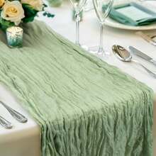 12pcs Cheesecloth Table Runner, 6ft Gauze Fabric, Soft Green Crinkle Voile Mesh, Boho Bridal Wedding Party Table Decor, Christening Baptism Christmas Decorations - Sage Green - View 3