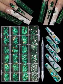 2026新款24格水晶水钻美甲套装 – 平底及异形宝石夏季设计 | 按压式美甲装饰套装 - 香檳色 - 查看 6