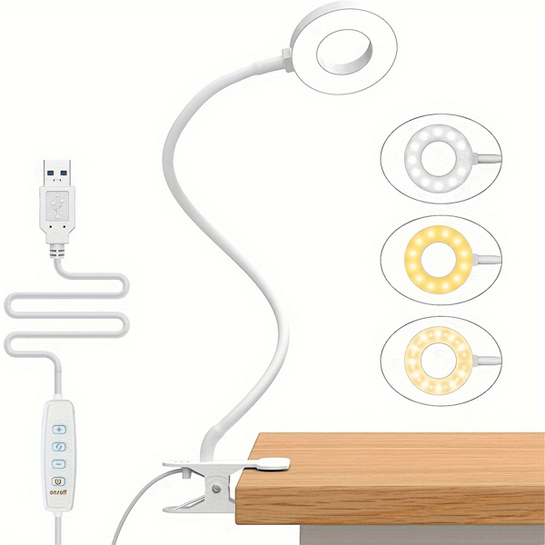 LED Desk Lamp, 3 Modes, Adjustable Brightness, 360° Gooseneck Design, USB Desktop Clip Lamp, Suitable For Video Conference, Reading And Learning, Task Lighting, Plant Lights, Nail Lights, Makeup Lights, Home Decoration, Indoor, Dormitory, Office