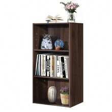 Homasis 3 Open Shelf Bookcase Modern Multi-Functional Storage Display Cabinet Walnut