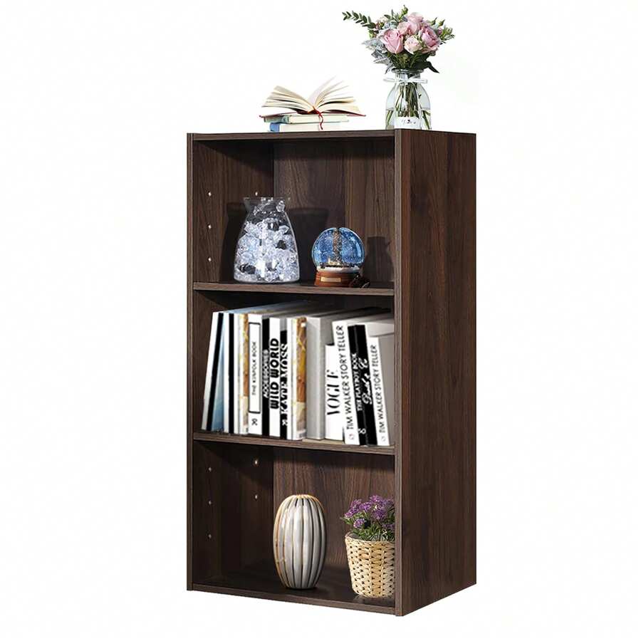 Homasis 3 Open Shelf Bookcase Modern Multi-Functional Storage Display Cabinet Walnut
