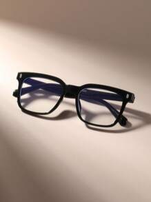 1 Pair Men's Gradient Square Rivet Flat Frame Glasses, Japanese Korean Fashion Style, Suitable For Daily Commute, Campus, Wedding Season - Black - View 2