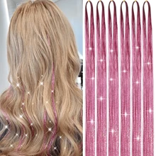 发饰套装 4/6/10 件 800/1200/2000 股银色发饰接发仙女发饰耐热闪亮闪光接发 适合女性 - 彩色 - 查看 21