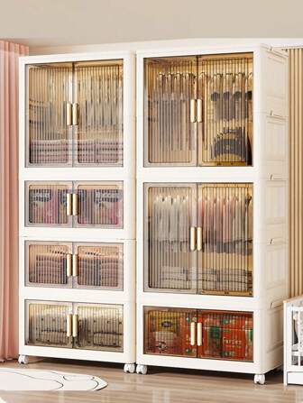 Foldable Wardrobe Closet, Multi-Tier Plastic Storage Cabinet, No Assembly Required