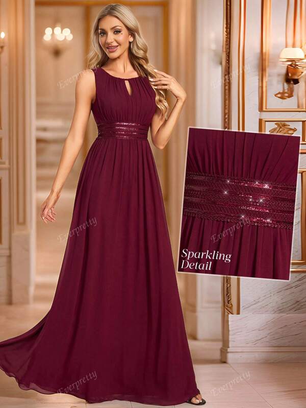 EVER-PRETTY Chiffon Halter Ruffle Detail Bridesmaid Dress For Wedding