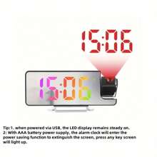 1 pieza Reloj despertador con proyección, Reloj despertador LED con proyección giratoria, Pantalla de temperatura, Brillo ajustable, Repetición, Pantalla digital grande de 7,6" para decoración del hogar, dormitorio, oficina