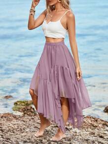 Women's Casual Flowy Bohemian Maxi Skirt With Asymmetric High-Low Hem - Purple - View 1