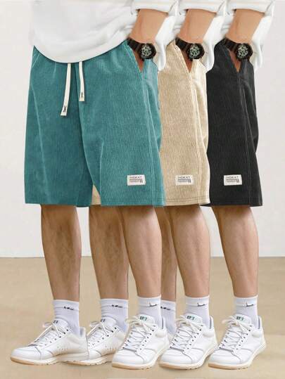 Calças esportivas curtas de veludo cotelê de verão masculinas, cintura elástica, bolso traseiro, shorts de praia casuais da moda