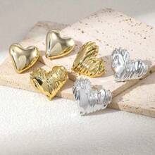 6 piezas Pendientes de aro con corazón minimalista de moda, multicolor, de acrílico, con diseño liso y arrugado, joyería elegante para uso diario y fiestas para mujeres
