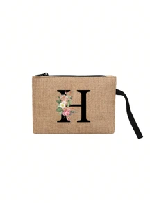 印有首字母和花环图案便携式零钱包、手拿钱包、便携式小包、适合送礼、旅行小包装、轻便储物袋、旅行洗衣拉链袋 - 非常适合旅行和度假派对、节日化妆包 - 送给朋友、家人或自己的完美礼物 - 旅行包，男女皆宜