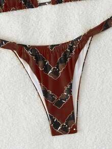LUCKY HOLIDAY Fashionable Tie-Dye Print Triangle Bikini Set - Brown - View 4