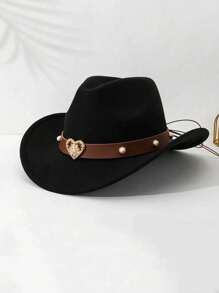 1pc Women's Western Cowboy Hat, Men's Hat, Western Hat, Detachable Heart Decor, Suitable For Mother's Day And Valentine's Day, Sun Protection, Best Easter Gift - Multicolor - View 7