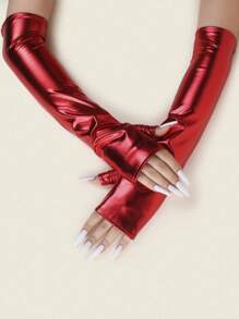 1 Pair Women's Sexy Patent Leather Long Fingerless Gloves, Punk Costume Party Formal Exposed Finger Gloves - Multicolor - View 12