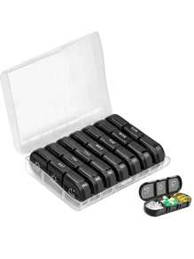 1PC Innovative Rainbow Black-And-White Transparent Lid Design Large Capacity 7-Day 14-Compartment AM/PM Mini Compartmented Colorful Combination Pill Organizer, Detachable Weekly Pill Box, Portable Multi-Colored Separable Vitamin & Supplement Storage Case, Daily Timed Reminder, Health Management Assistant, Essential Family Medicine Box, Portable Personal Pill Case