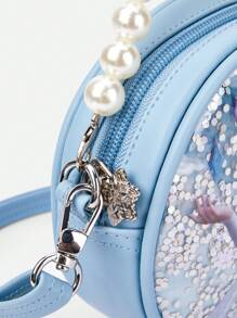 Balabala Girls' Elsa Glitter Princess Shoulder Bag – Cute Round Crossbody Purse With Pearl Handle & Sparkling Sequins, Adjustable Strap, Lightweight & Stylish Handbag For Toddlers & Kids - Blue Tint - View 4