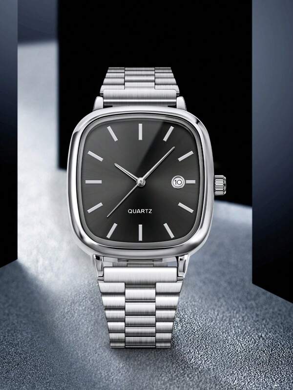 1 pieza Reloj cuadrado pequeño minimalista vintage con correa de acero, alimentado por batería, de alta gama y unisex, adecuado para uso diario, eventos de negocios, festivales, regalos de cumpleaños, regalos del Día de San Valentín para el amor
