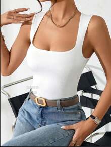 Women's Square Neckline Bodysuit Suplex With Polyamide Touch Gringa Style Bore Boris Bodi Blouse Neckline - trắng - Xem 2