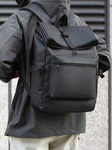 男士新款黑色防水翻盖背包，商务旅行通勤办公笔记本电脑包，休闲户外健身书包，中学生礼品包