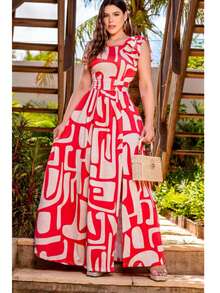 Plus Size Women's Minimalist Printed Sleeveless Dress