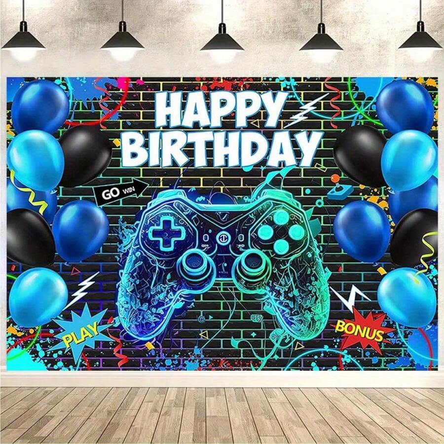 Game Themed Birthday Party Backdrop, Suitable For Gaming Upgrade Birthday Celebrations, Fit For Holiday Parties, Home Decor And Studio Props