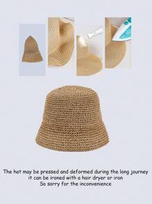 Women Beach Classic Straw Hat, Women Spring And Summer Beach Sun Hat, Versatile Bucket Hat, Sun Protection - Camel - View 4