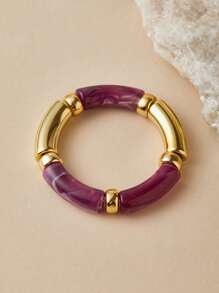 ORNAPEADIA 1 件波西米亚豹纹纯色树脂弹性手链，适合女士日常穿着和派对、礼物 - 圓形 - 查看 38