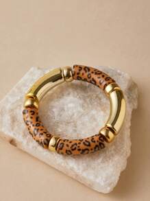 ORNAPEADIA 1 件波西米亚豹纹纯色树脂弹性手链，适合女士日常穿着和派对、礼物 - 圓形 - 查看 33