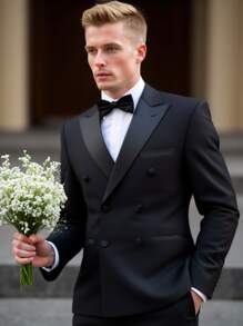 Blazer para hombres Chaqueta doble botonadura esmoquin - 1 pieza Chaqueta de traje negra para boda, banquete, fiesta, anfitrión de espectáculo con solapa de pico