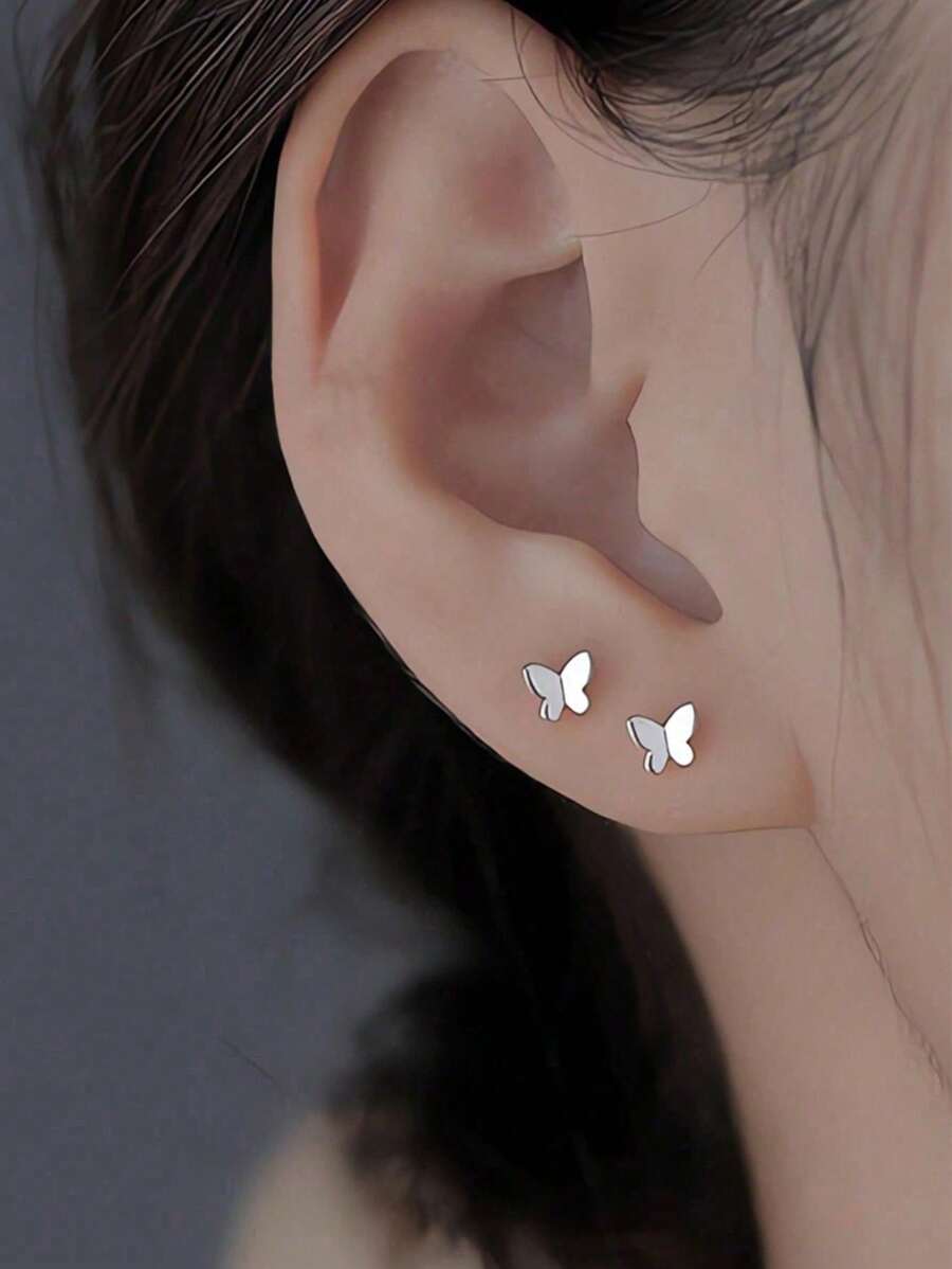 BALMORA 1 Đôi bông tai hình bướm nhỏ xinh xắn bằng bạc sterling 925 kiểu cổ điển, thanh lịch, thích hợp cho nữ, phụ kiện thời trang, đeo hàng ngày, dự tiệc, món quà tuyệt vời.