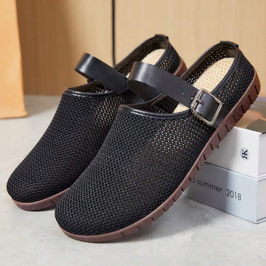 Women's New Retro Soft Sole Sandals, Versatile Casual Breathable Woven Closed Toe Mules Slip-On - Black - View 1